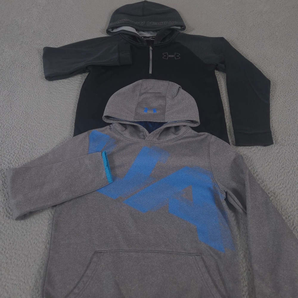 LOT OF 2 Under Armour Hoodie Boys L Multi 1/4 Zip Fleece Highlight Printed Logo